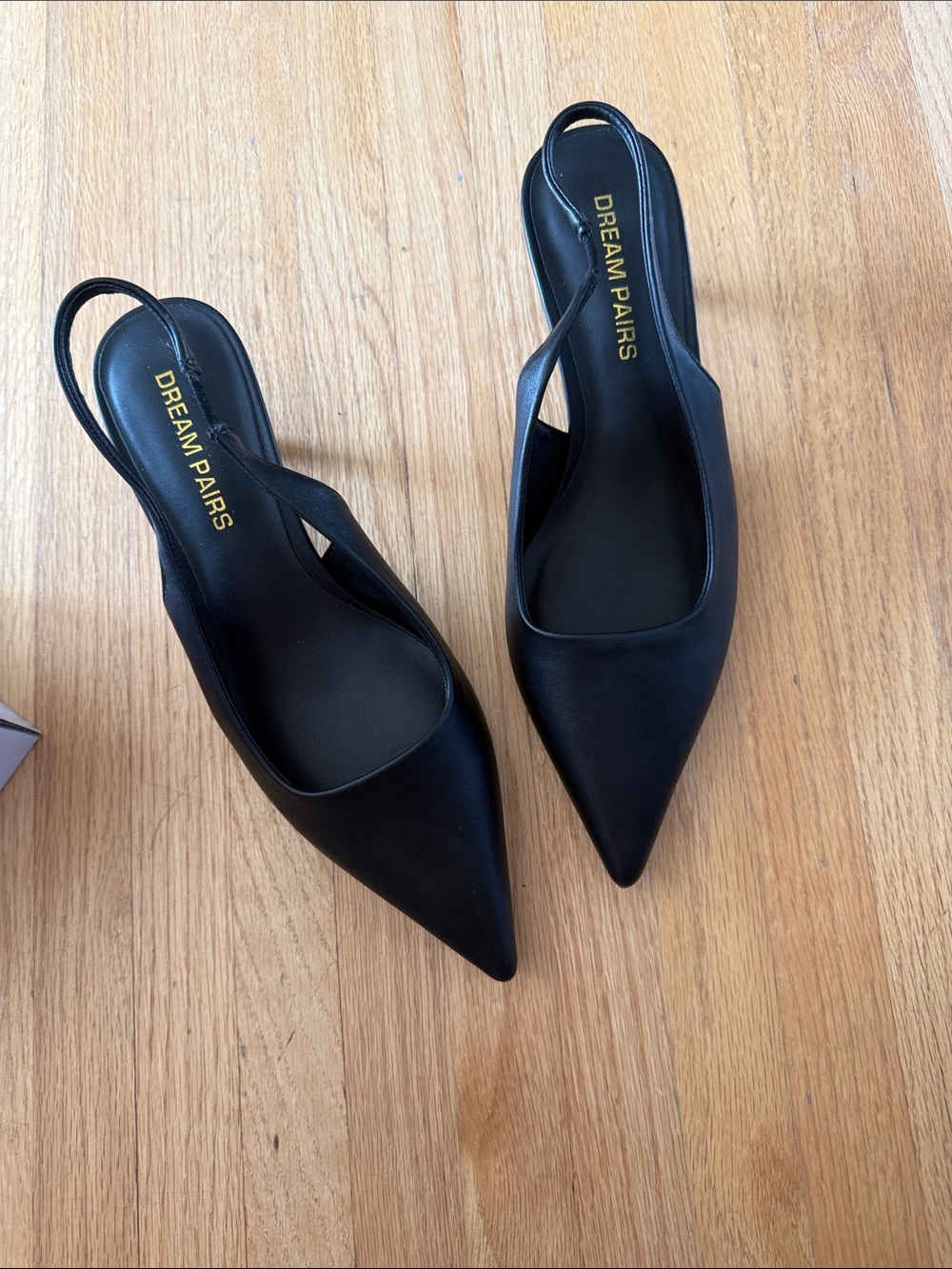 Dream Pairs Black Pointed Slingback Pumps with Gold Logo Insole